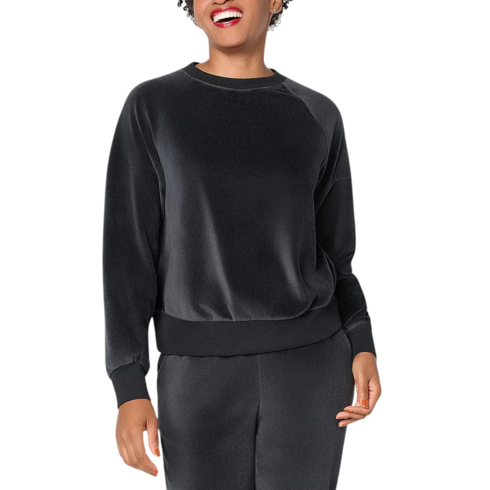 Martha Stewart Women's Signature Velour Raglan Slv Pullover Caviar - Regular